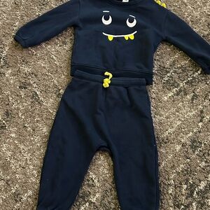 Kids Navy Monster Face One-Piece Set with Yellow Accent